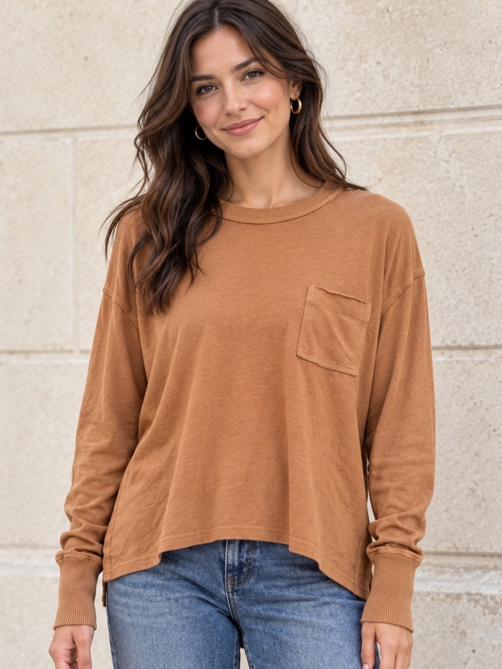 Aerie Minimalist Athleisure Camel Oversized Pocket Pullover XS